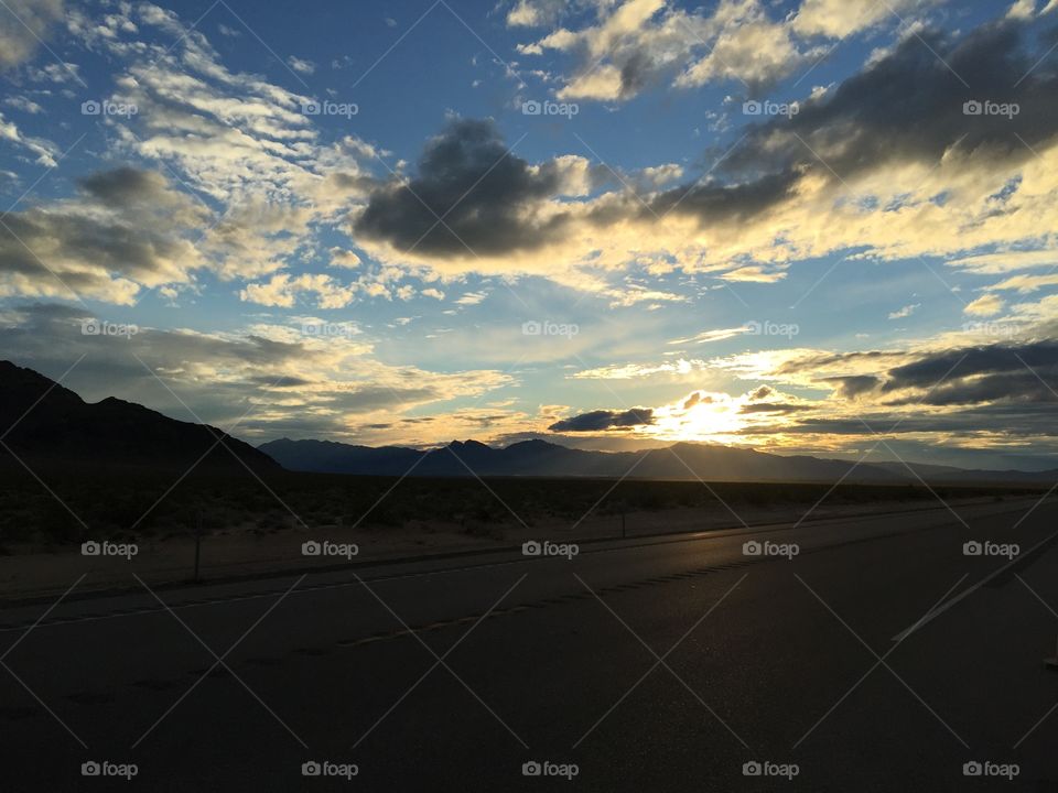Nevada sunset. Driving through the Nevada desert
