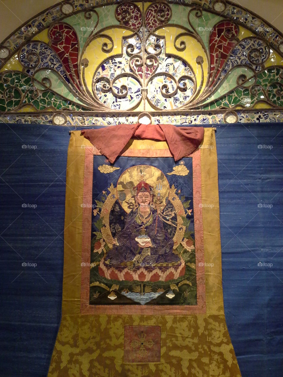 Traditional Tibetan Buddhist Thangka, Blue, Gold, Red