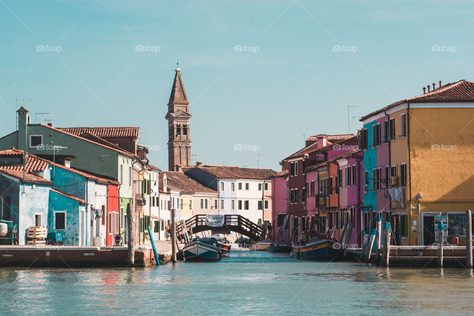 The colorful city of burano Italy taken from a boat !