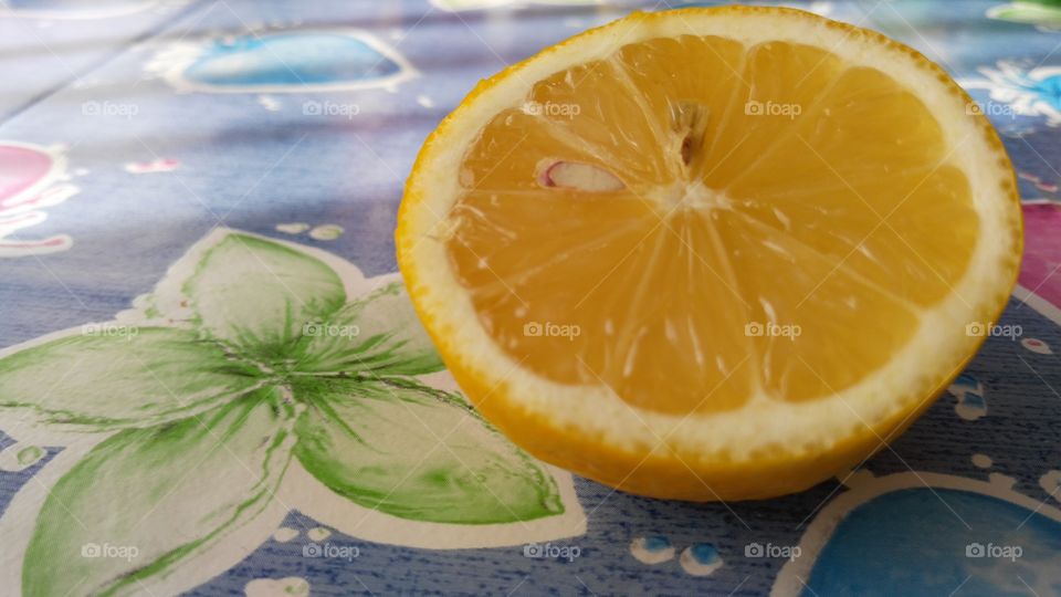 lemon slice on a table