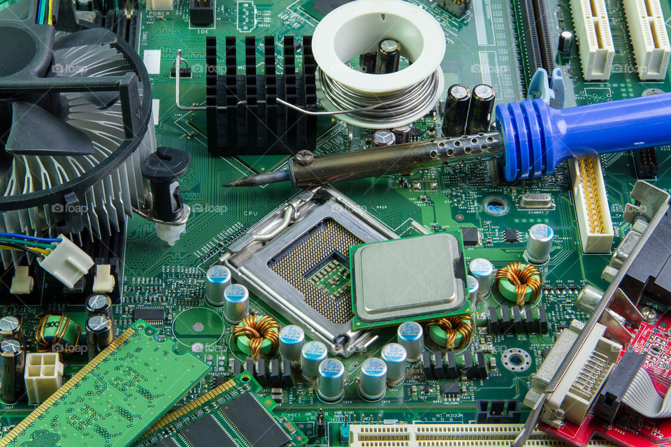 image of the motherboard and PC processor closeup.