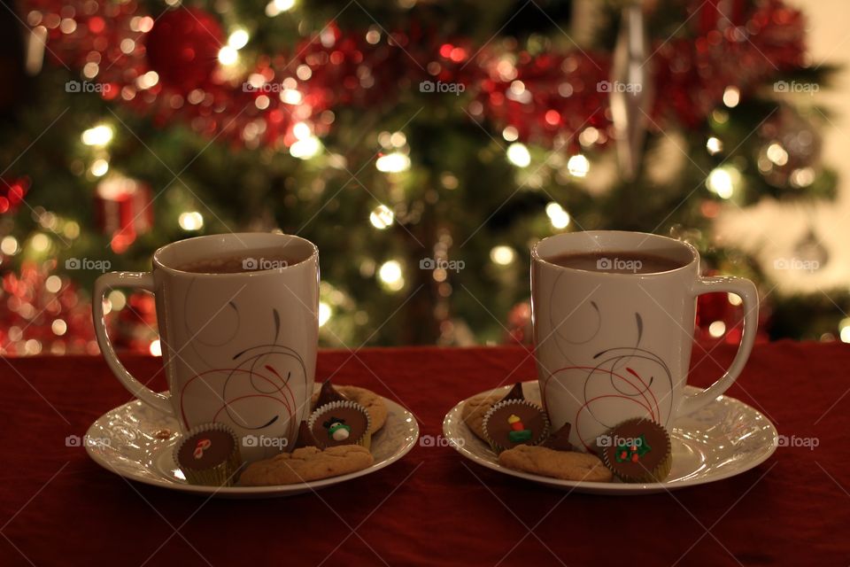 Hot Chocolate and Sweets by the Christmas Tree