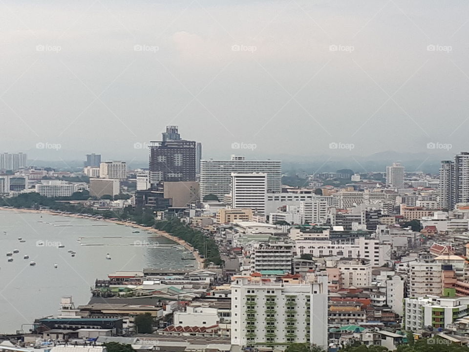 Pattaya city in the foggy day