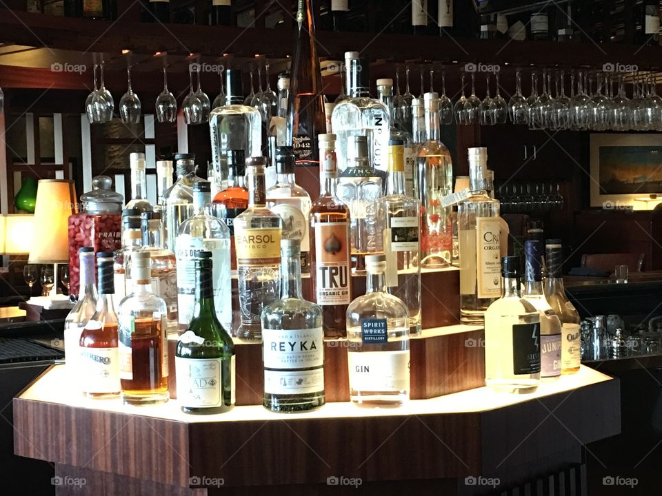 Bottles of alcohol and liquor  in bar