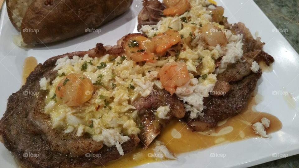 Rib Eye Steak Shrimp and Crabmeat 
