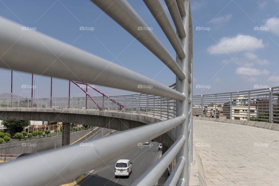 Bridge over highway roadway. minimalism