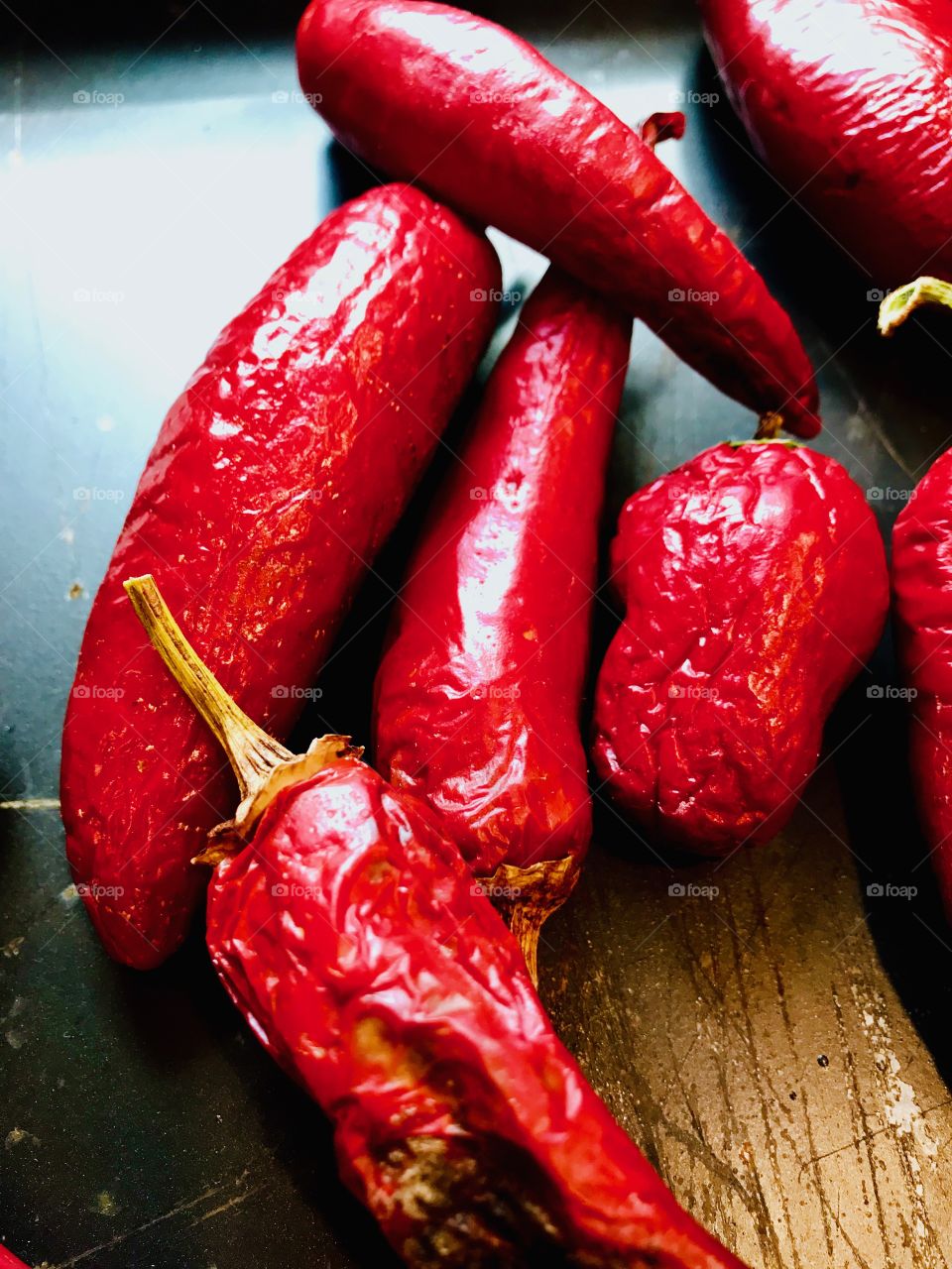 Bright red smoked red peppers