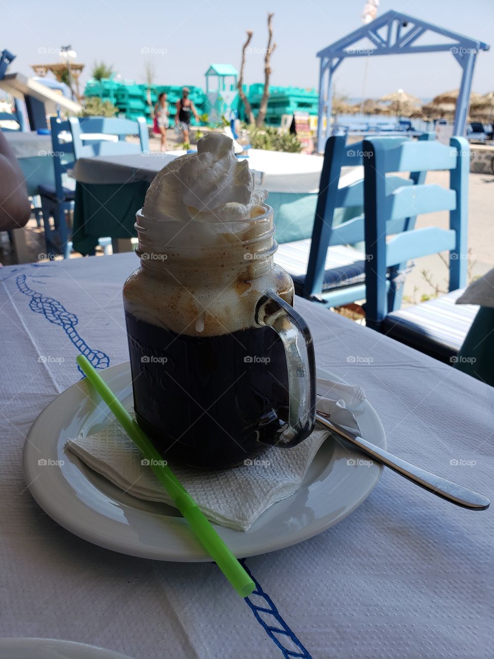 Cold coffee drink at Apollon in Santorini. Greece