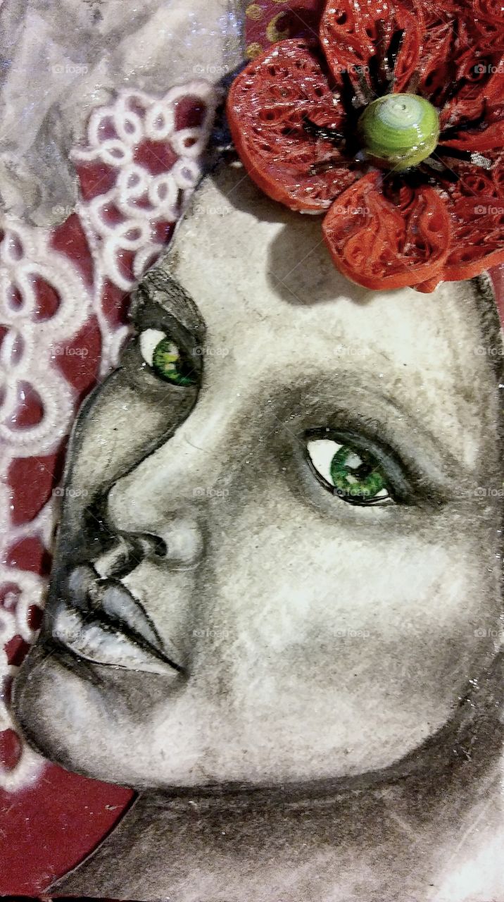 a close-up of a charcoal and pastel drawing of mine