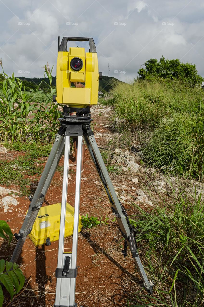 Theodolite And Tool Kit In The Field