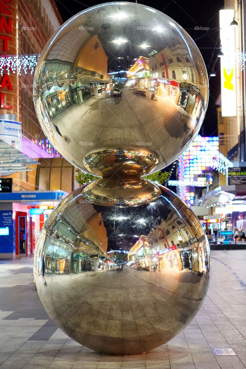 The Malls Balls chromed stell balls in Rundle Mall