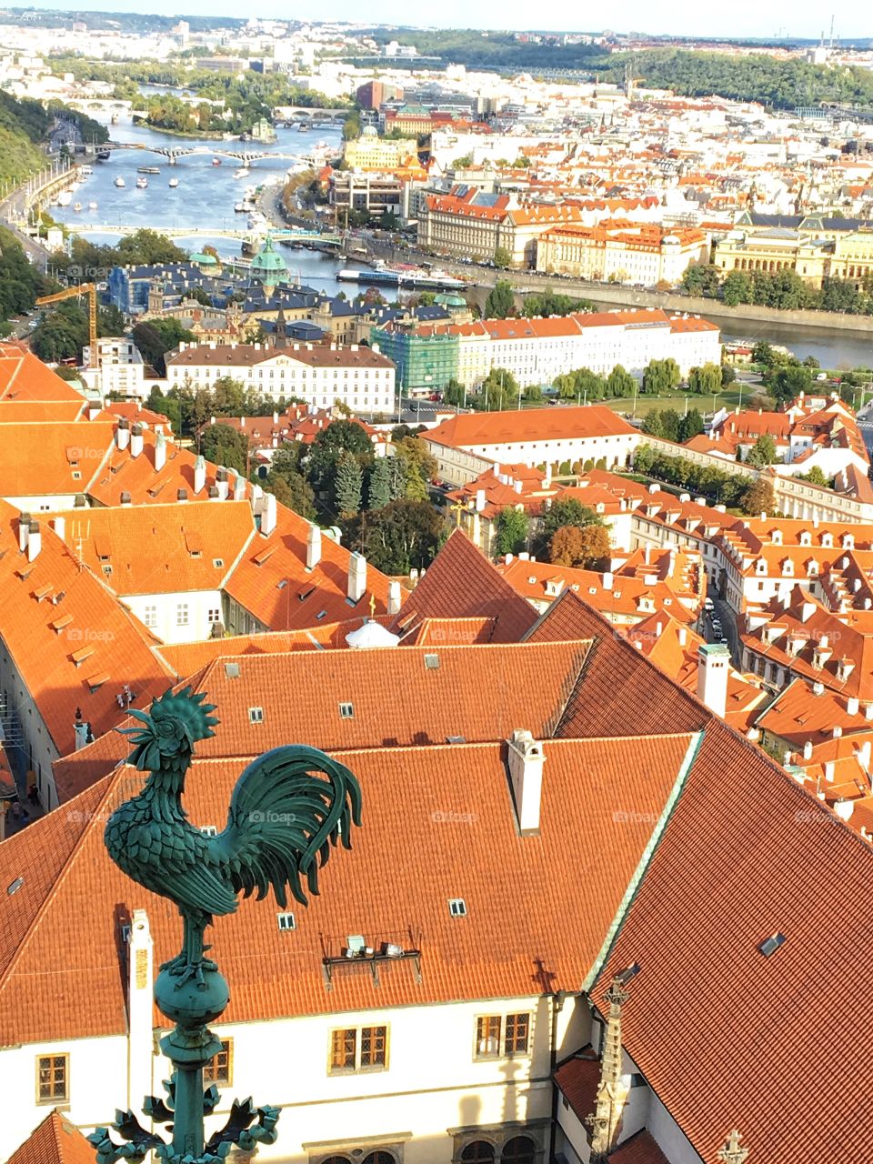 Rooftop view … up high looking over the city of Prague 
