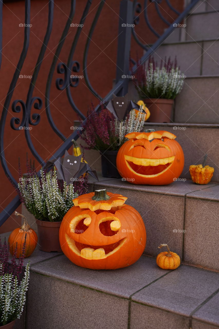 Halloween pumpkins with funny faces