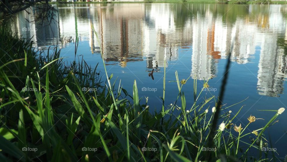 Reflection of the buildings in the lake
