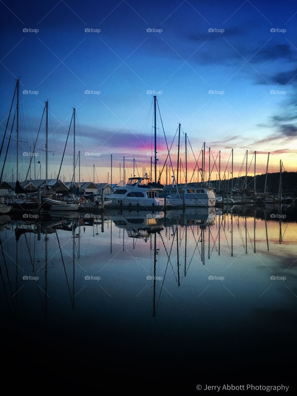 Pink & Blue Sky Reflection with Sailboats