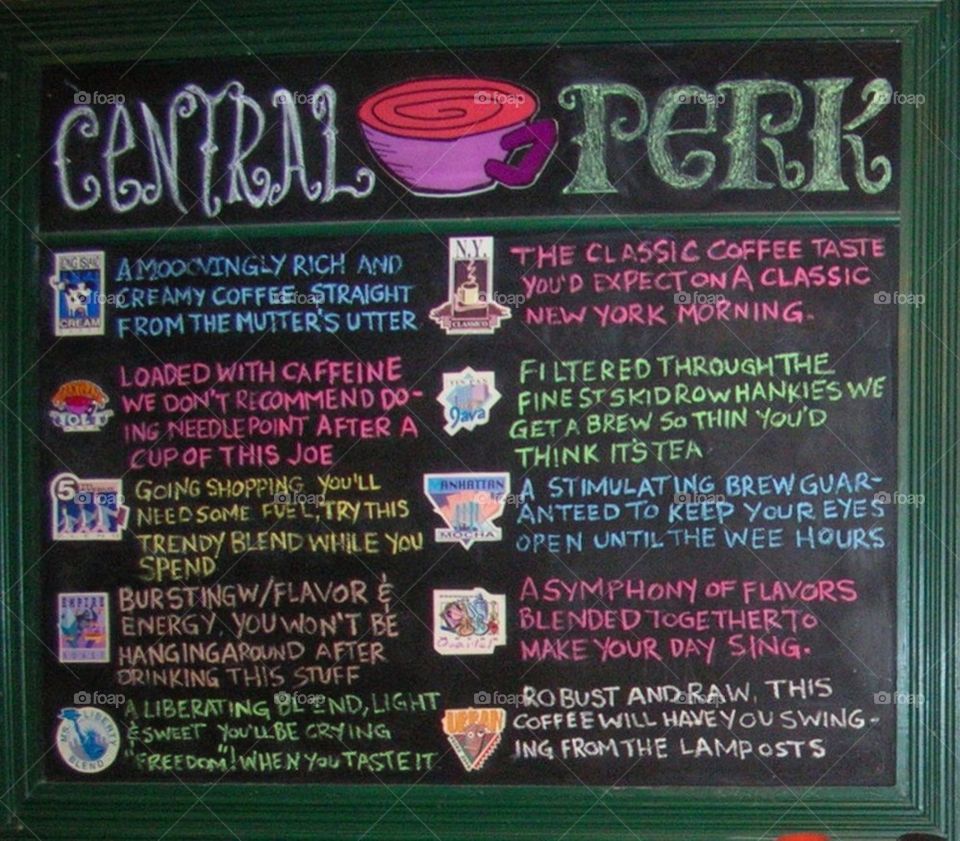 Central Perk's coffee menu!