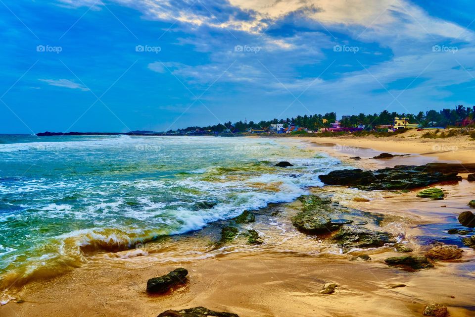 Kanniyakumari beach coast line - taken with wide angle  low shutter speed 