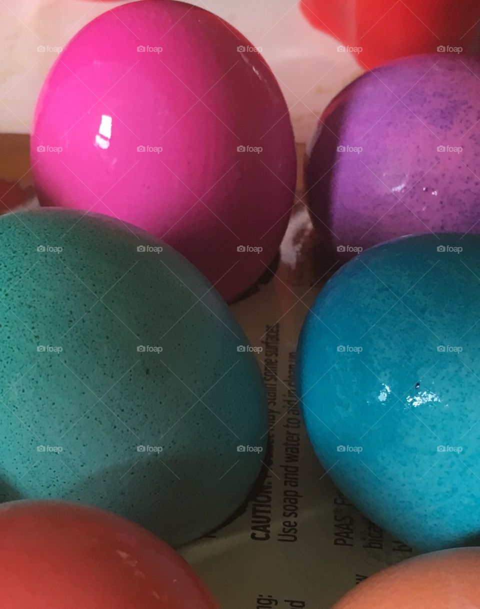 Four dyed Easter eggs.  