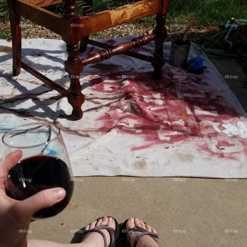 working in the sunshine today! wine included 👍