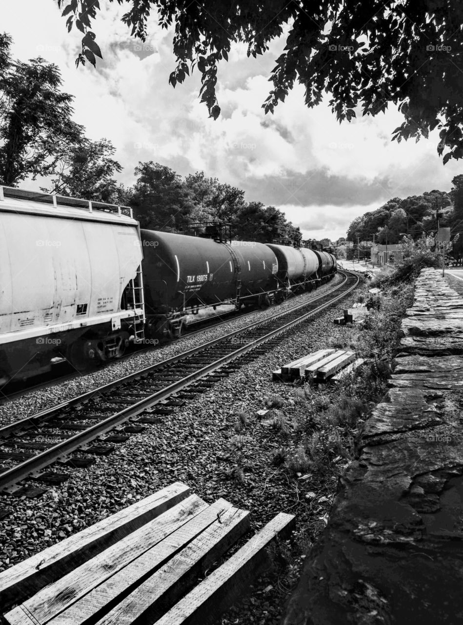 train tracks black & white