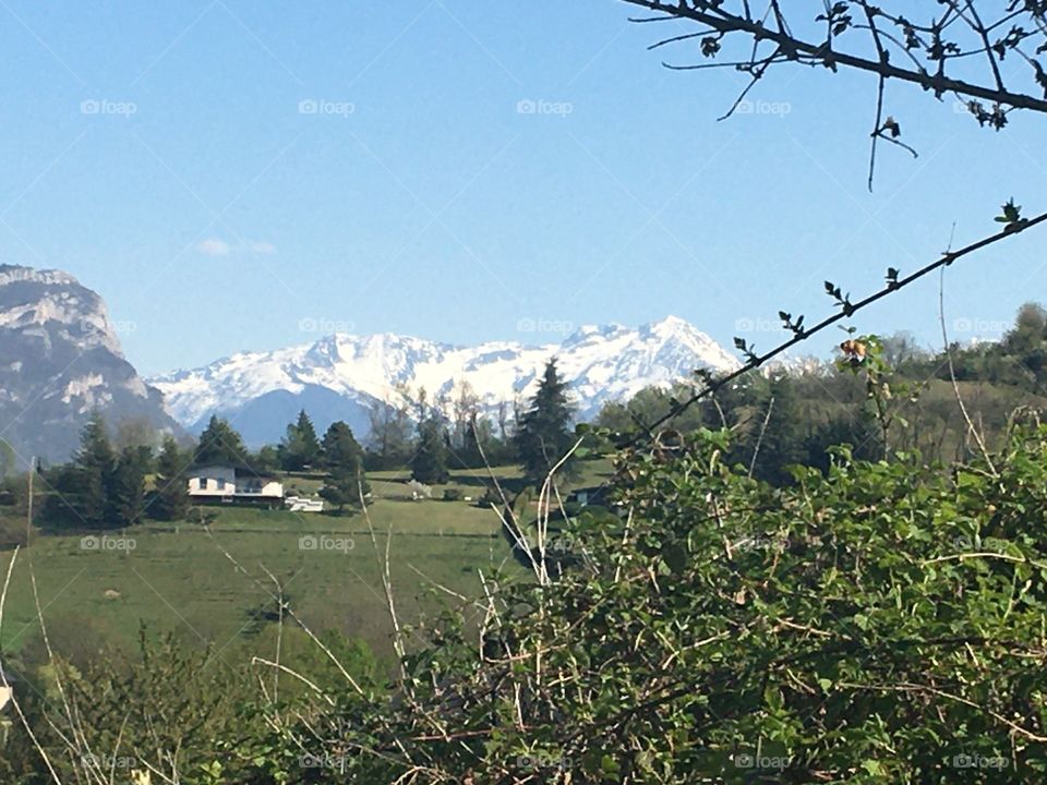 Landscape with some snow on mountains