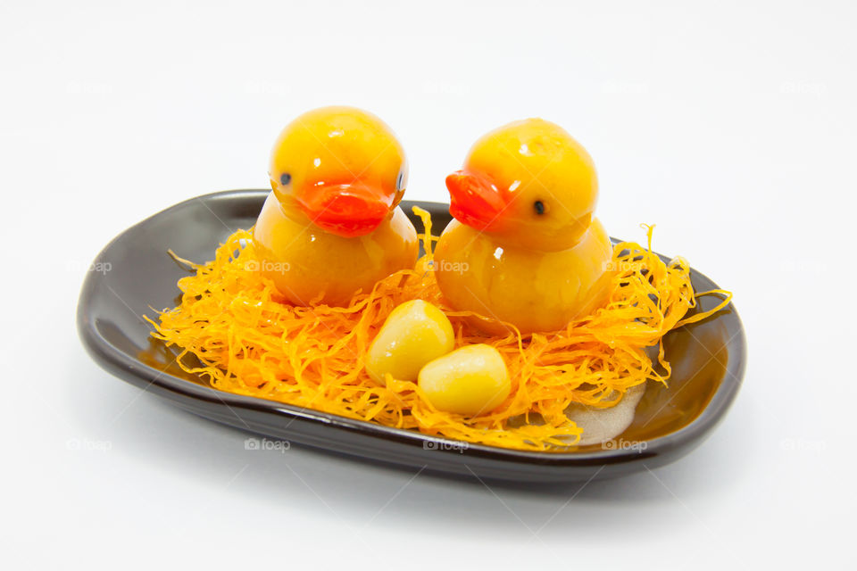 thai dessert made from soy as yellow ducks and eggs