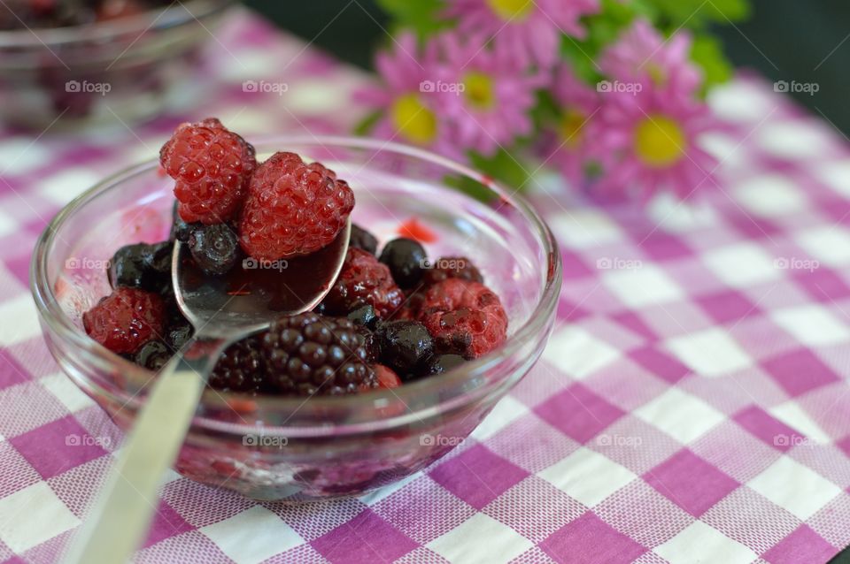glass bowl with berries