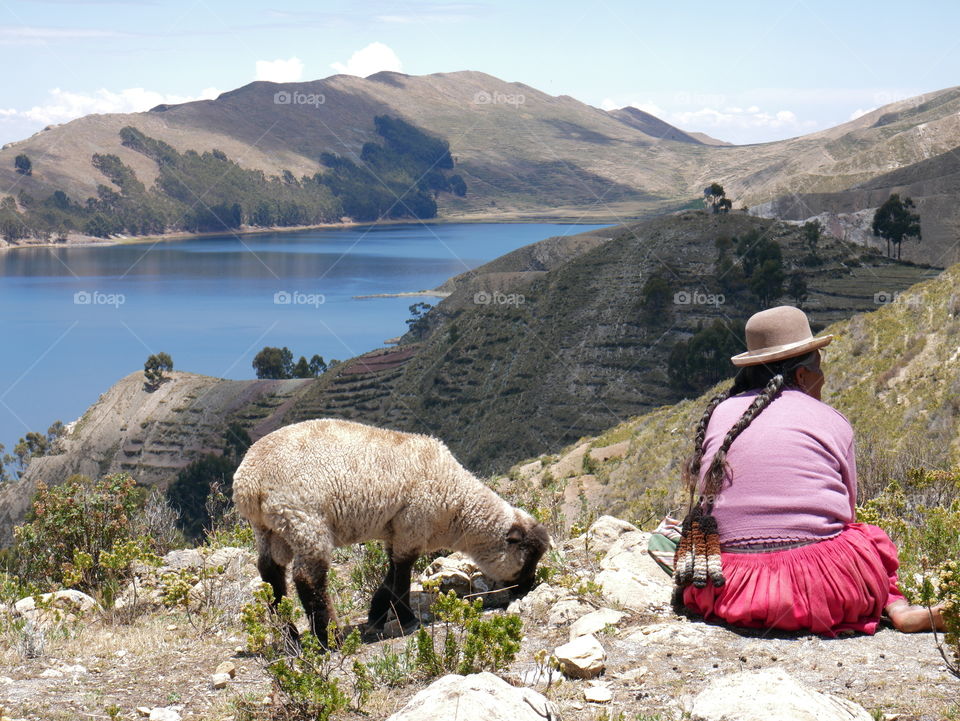 Local female shepherd on Isla del Sol, Bolivia