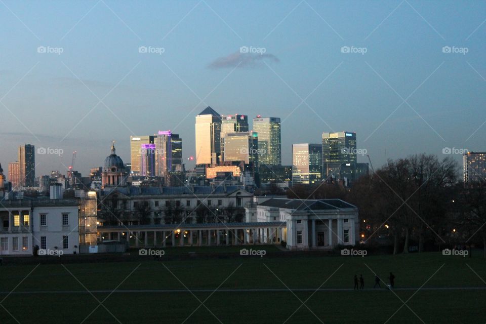 London city skyline viewed from Greenwich England 