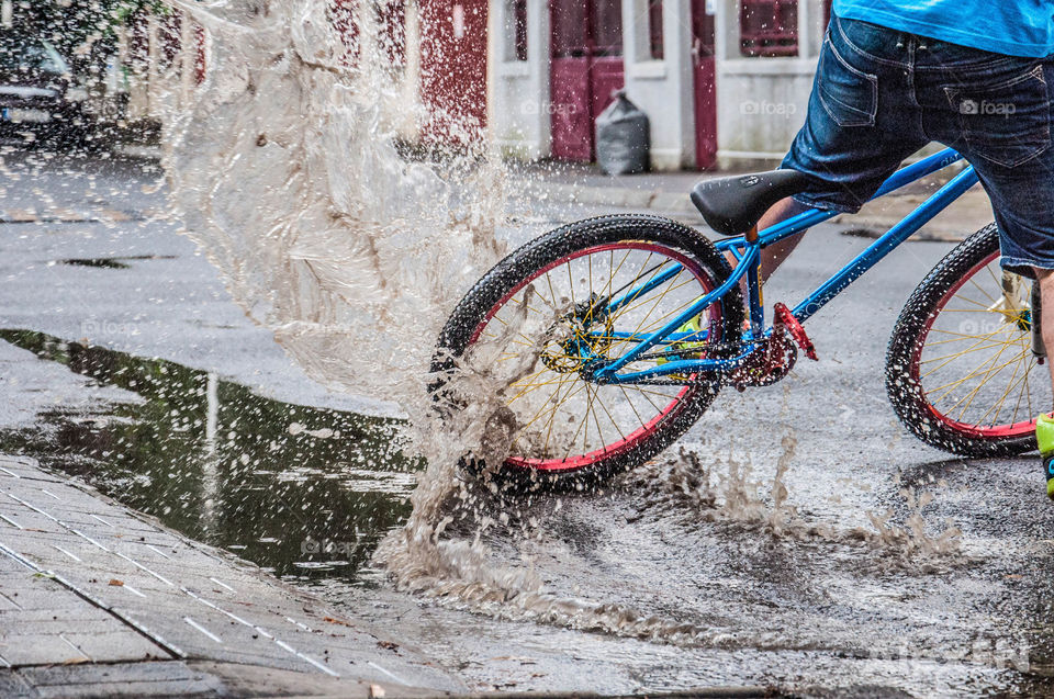 Boy riding bicycle