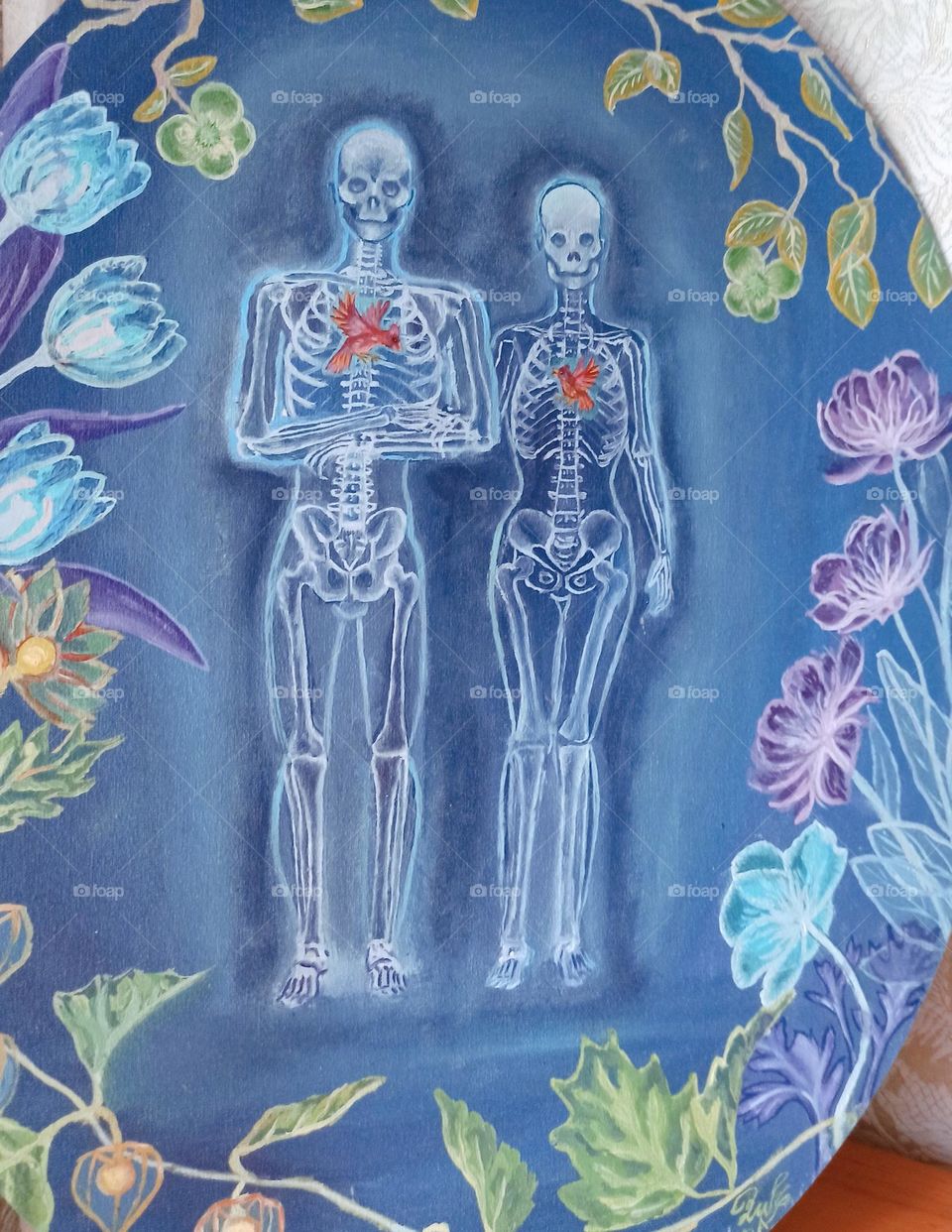 do-it-yourself painting two skeletons in love, with meaning