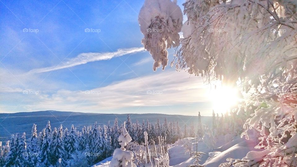 Sunrises at a snowy landscape