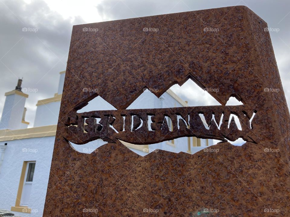 Rusty Metal sign that reads HEBRIDEAN WAY