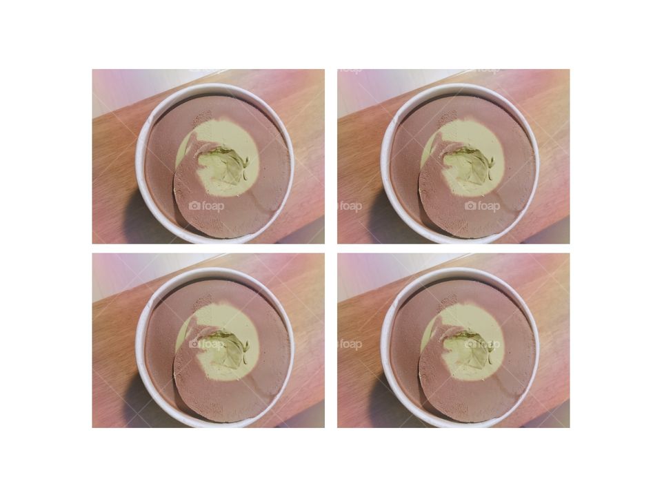 Showing the feeling of how smooth the icecream looks like and how icecream could look warm (even though it is a cold dessert): greentea&chocolate tasted icecream