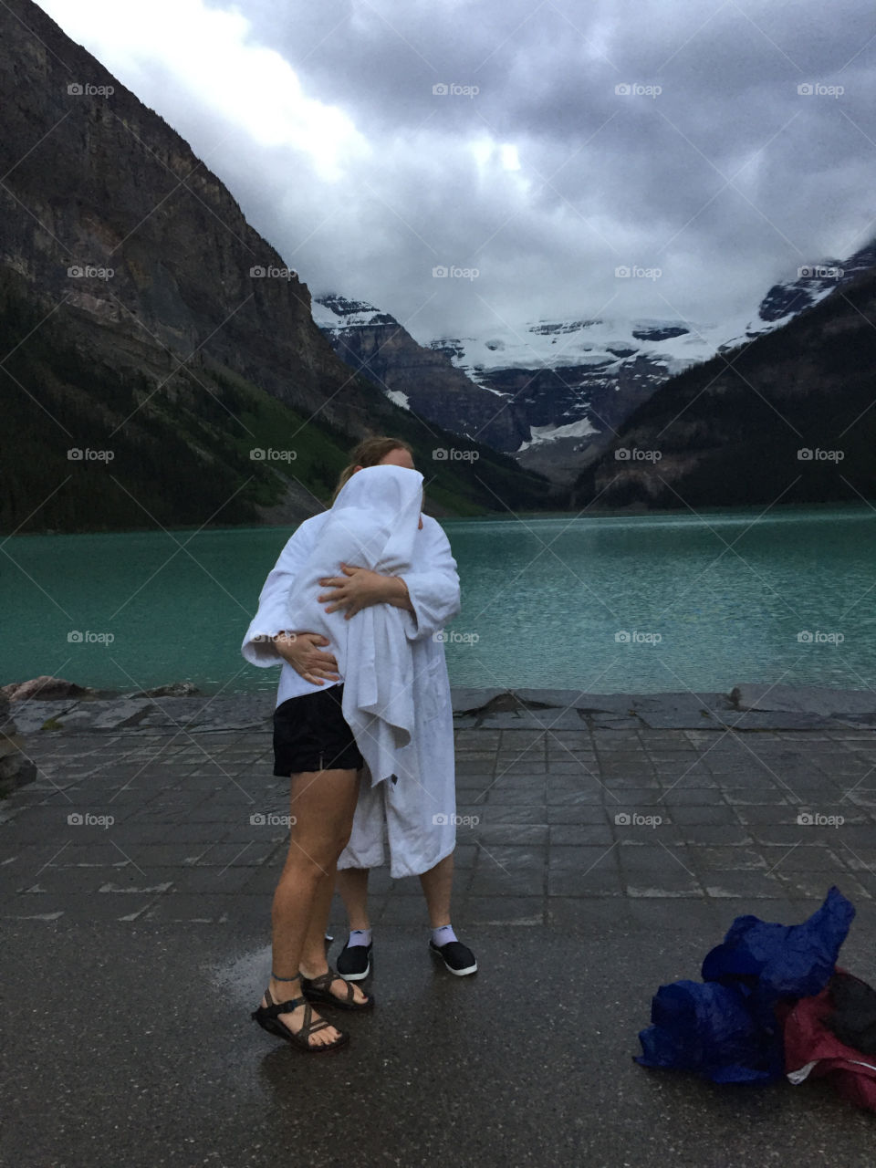 After the plunge: below freezing temperatures of the glacier-fed lake. 