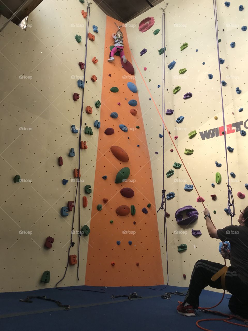 Indoor rock climbing wall!