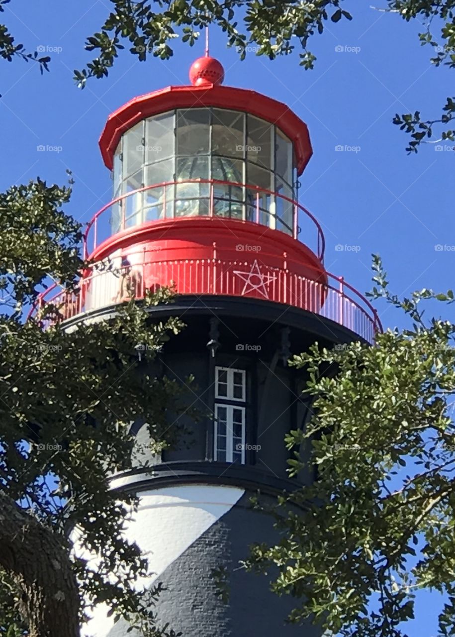 View of the top of the historical St. Augustine lighthouse. 