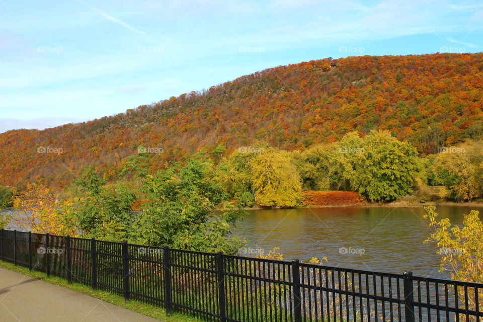 Fall view of Susquehanna river in Towanda, Pennsylvania 