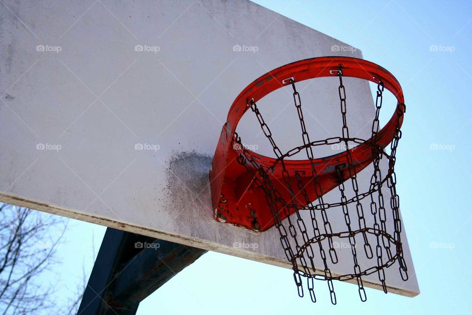 Outdoor basketball hoop.