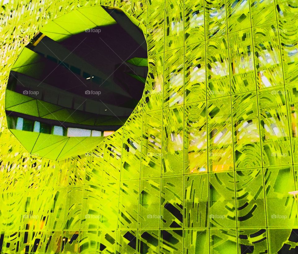 facade architecture green cube in Lyon in France