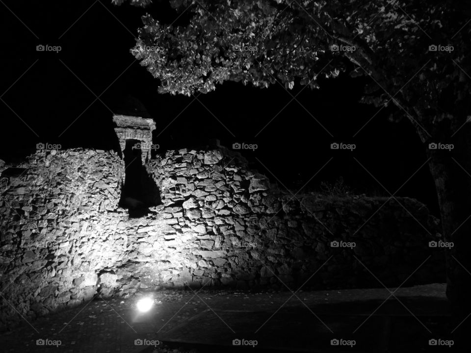 Monochrome Castle Guard, Night, Castelo de Vide, Portugal