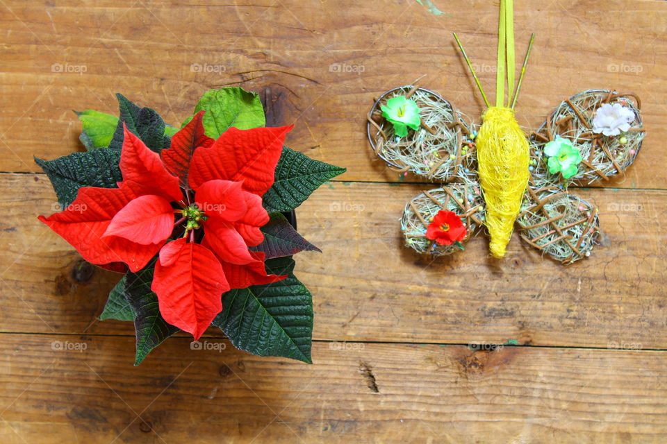 butterfly and red flower decorations