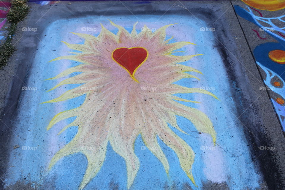 flaming heart chalk art
