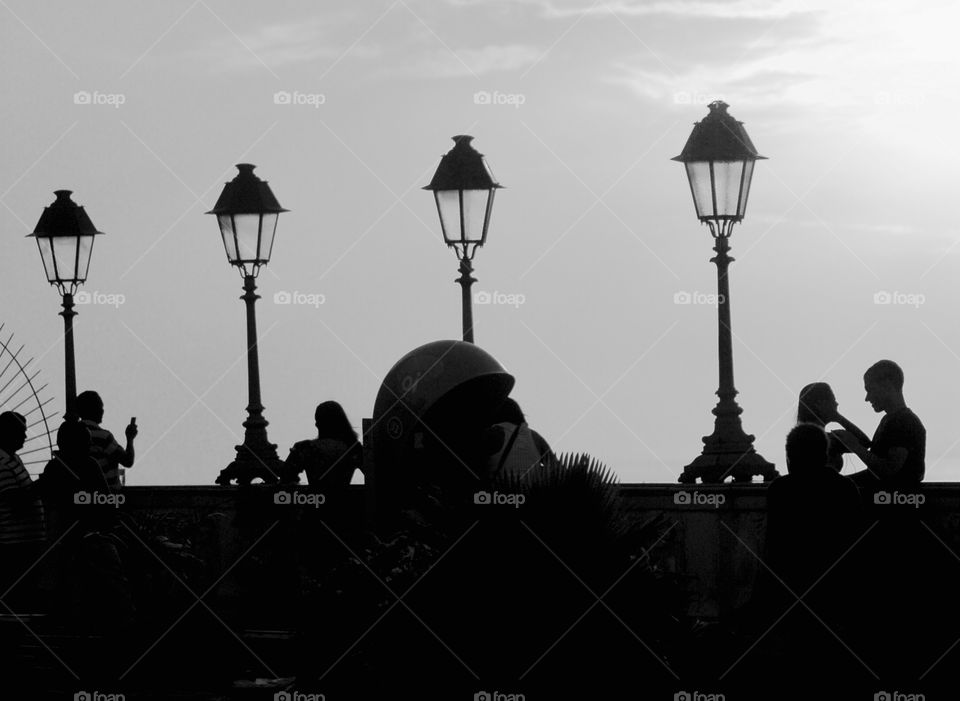 silhouette of lanterns and people at the Municipal Square in Salvador, Bahia