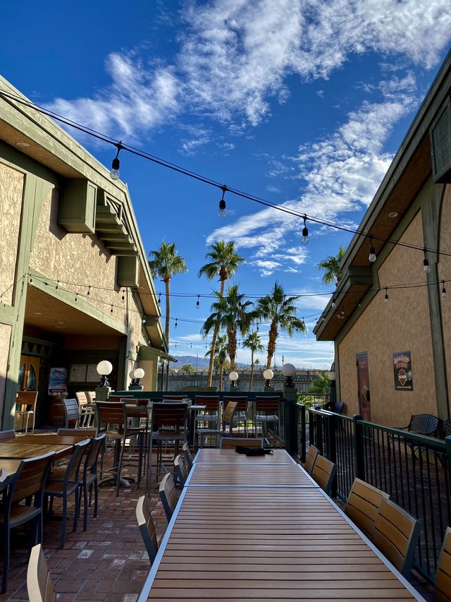 Empty tables at the Shugrue's Restaurant and Brewery Group in Lake Havasu City Arizona 