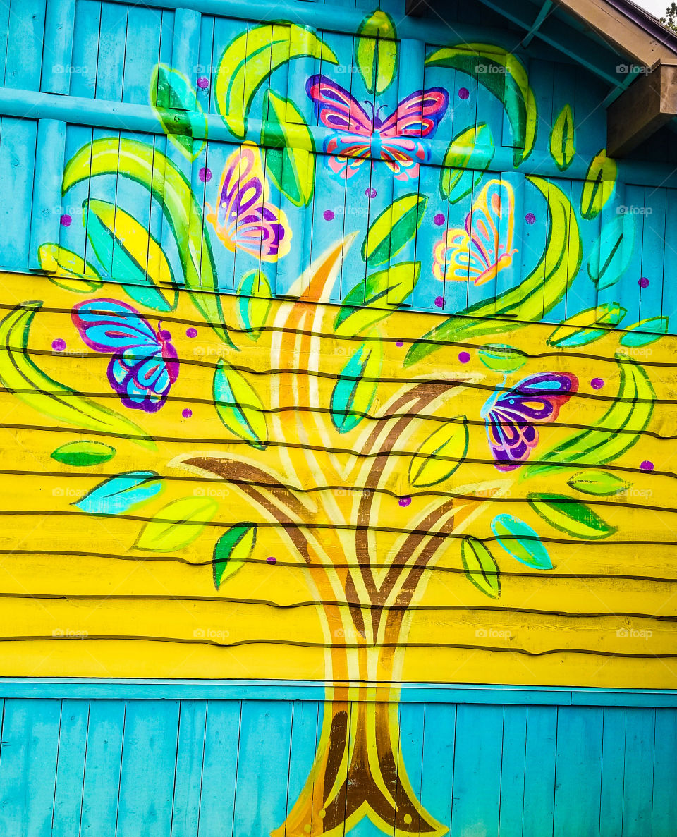 painted tree with butterflies