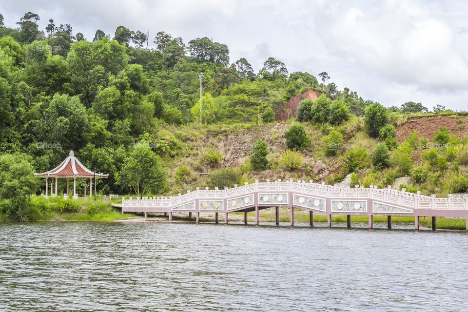 Chinese bridge and gazebo