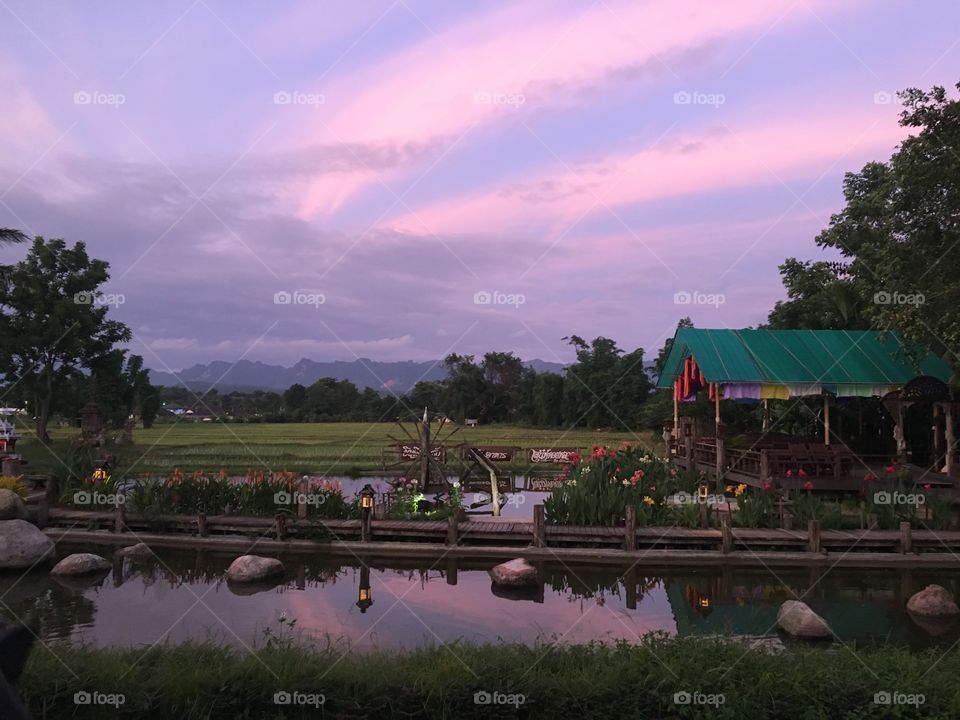 Summer sunset in Chiang Dao, Thailand 