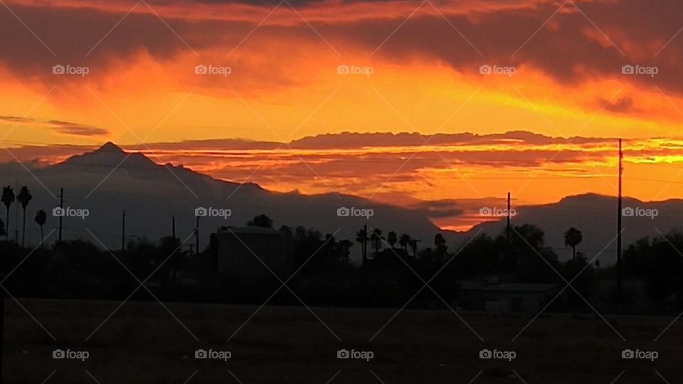 Sunset behind the mountain