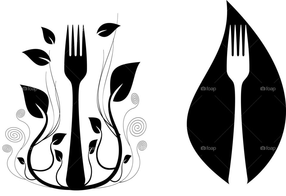 fork silhouette with organic leaves and natural impression